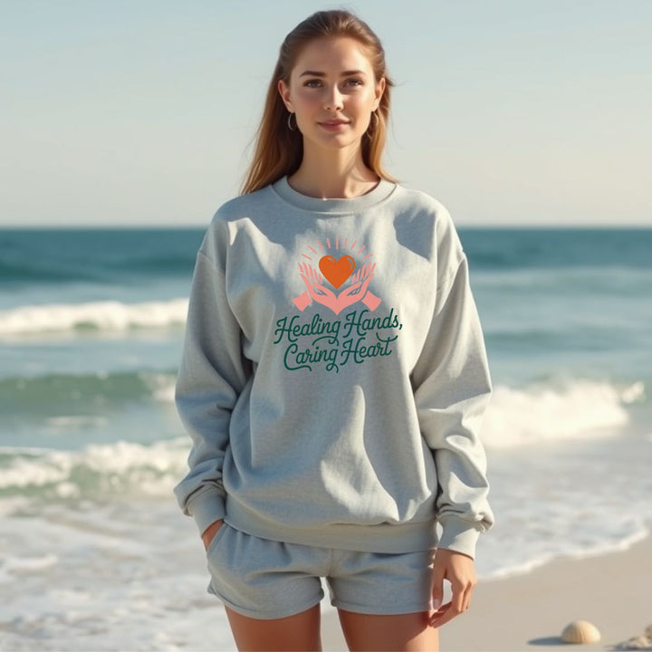 Healing Hands, Caring Heart Graphic Crewneck Sweatshirt