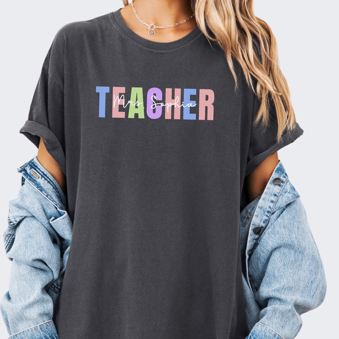 Custom Name Teacher Comfort Colors Retro T-shirt