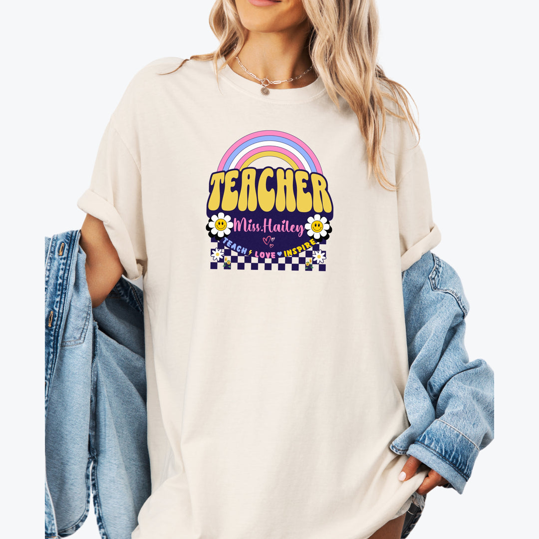 Custom Name Teacher Comfort Colors Retro T-shirt