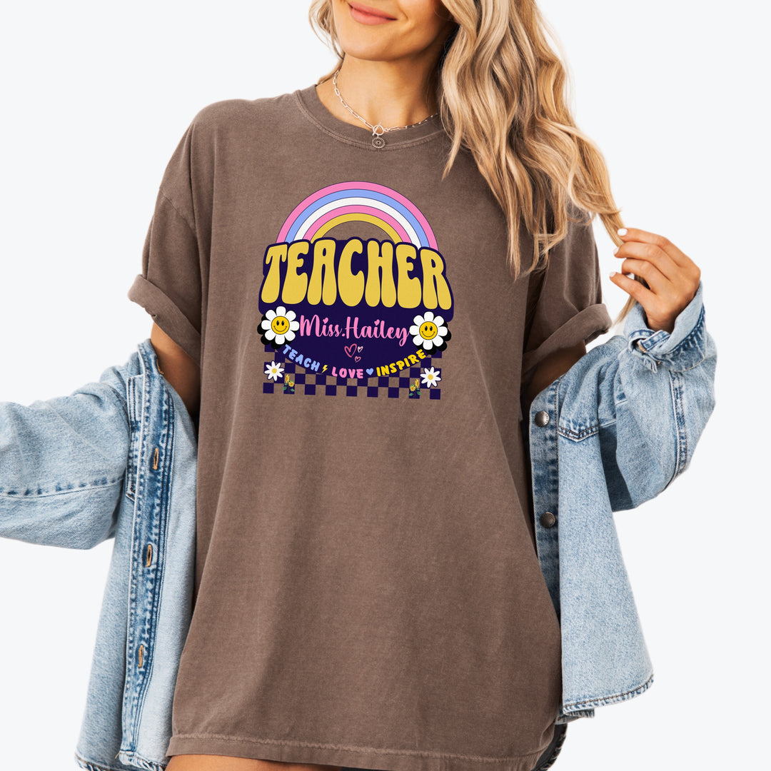 Custom Name Teacher Comfort Colors Retro T-shirt