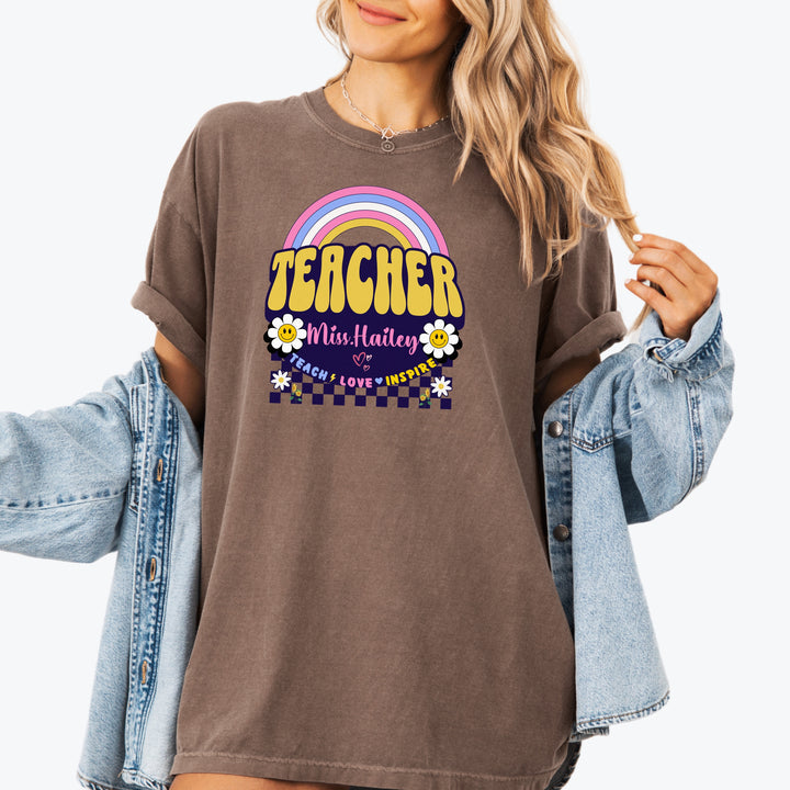 Custom Name Teacher Comfort Colors Retro T-shirt